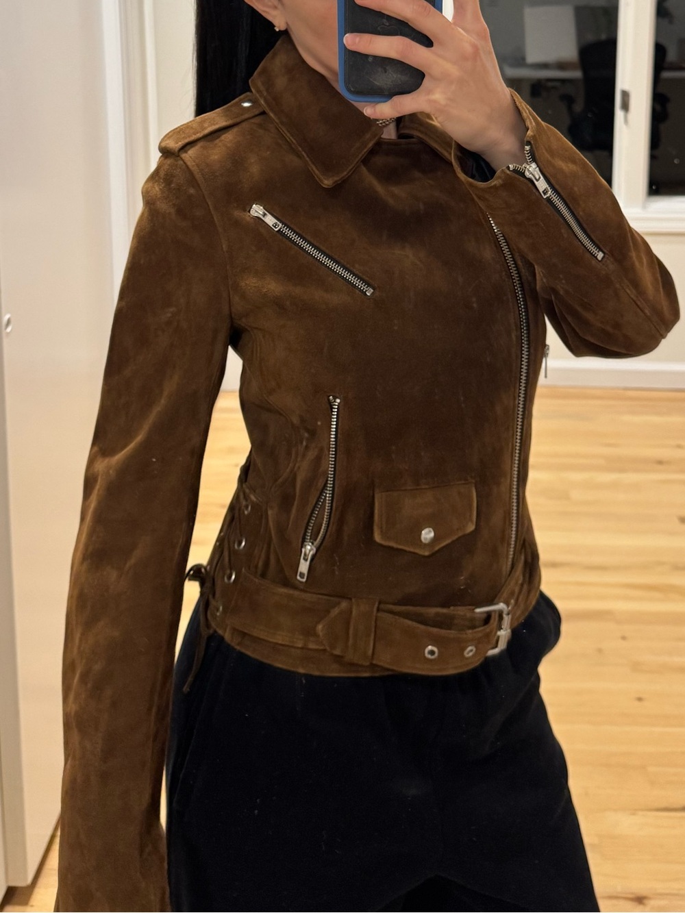 A.L.C. Chestnut Suede Moto Jacket
